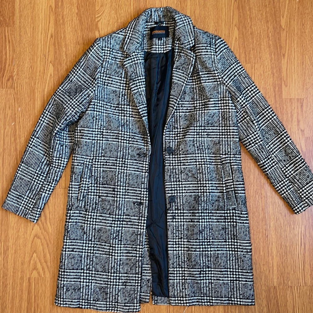 Tweed Houndstooth Long Coat Small